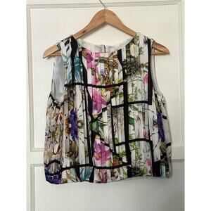 Roberto Cavalli CLASS Sleeveless Floral Print Blouse Top Pleated Sz IT 42 US 6